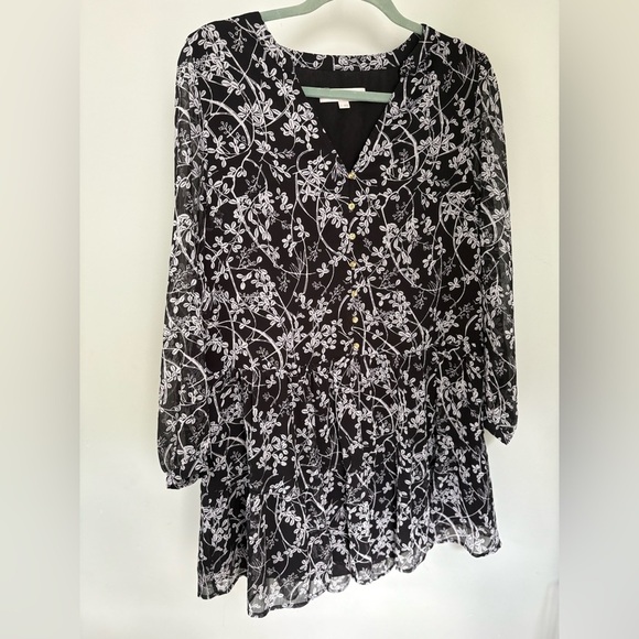 Loft Vine Drop Waist Split Neckline Button Lined Shirtdress small - Picture 3 of 8